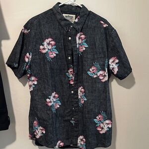 Urban Pipeline Men's Floral Button-Down Shirt - Dark Gray and Pink